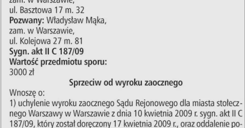 Formalności związane z sprzeciwem