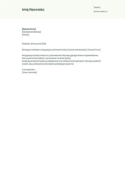 Pismo rezygnacyjne do policji