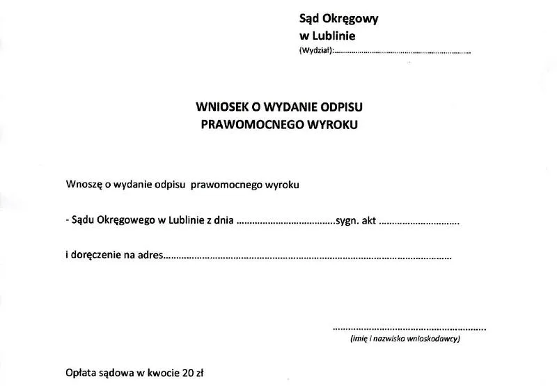 Wniosek o odpis wyroku