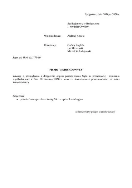 Wniosek o odpis wyroku